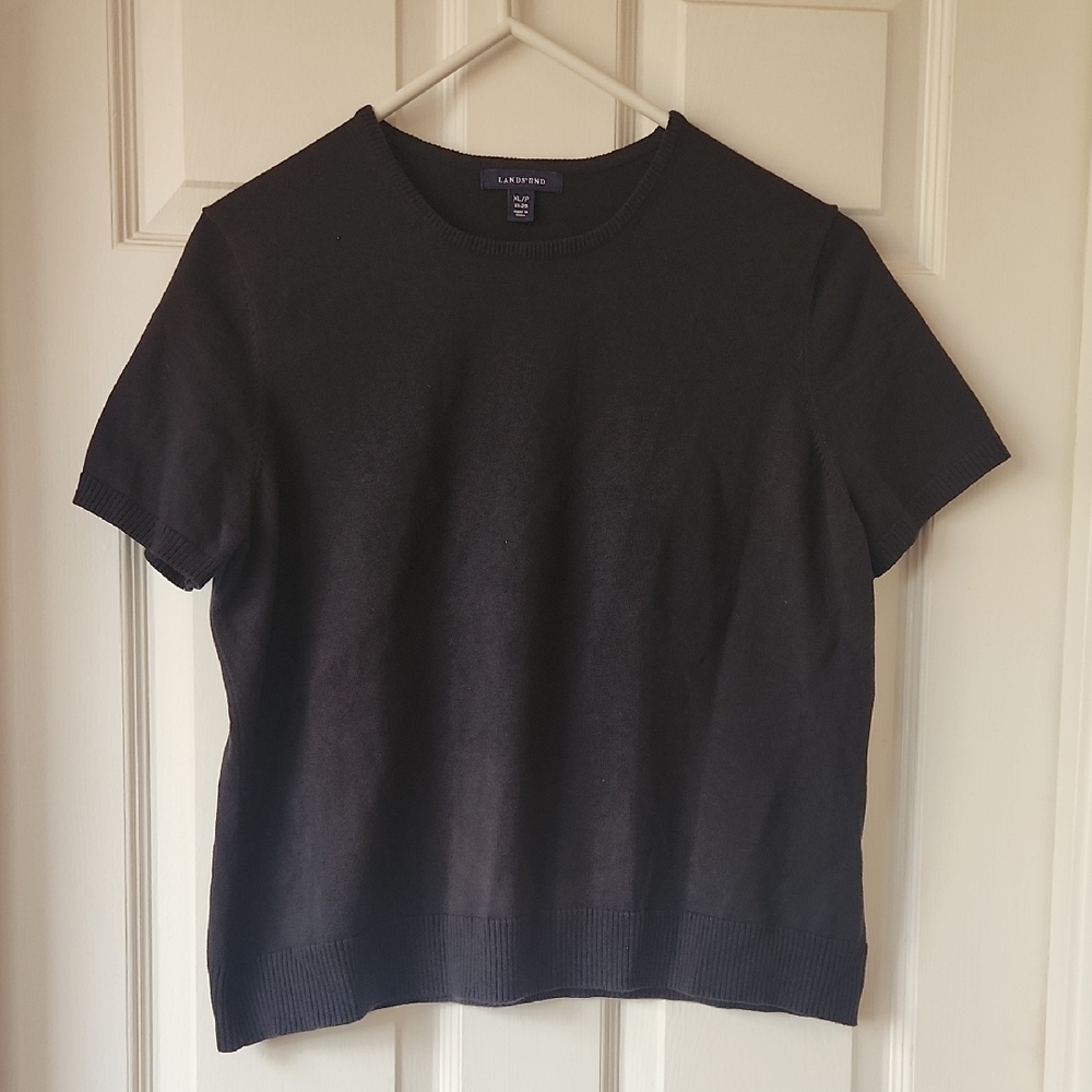 Lands' End Black Boxy Short Sleeve Crew Neck Sweater
